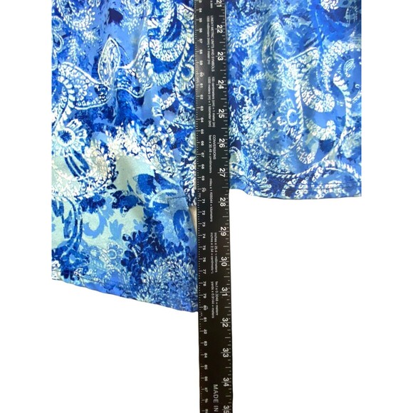 Avenue Top Tunic Plus Size 22/24 Blue White Paisley V-Neck Asymmetrical Hem Knit - Picture 6 of 8